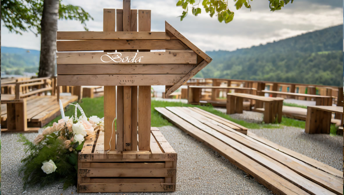 Idea señalización boda palets
